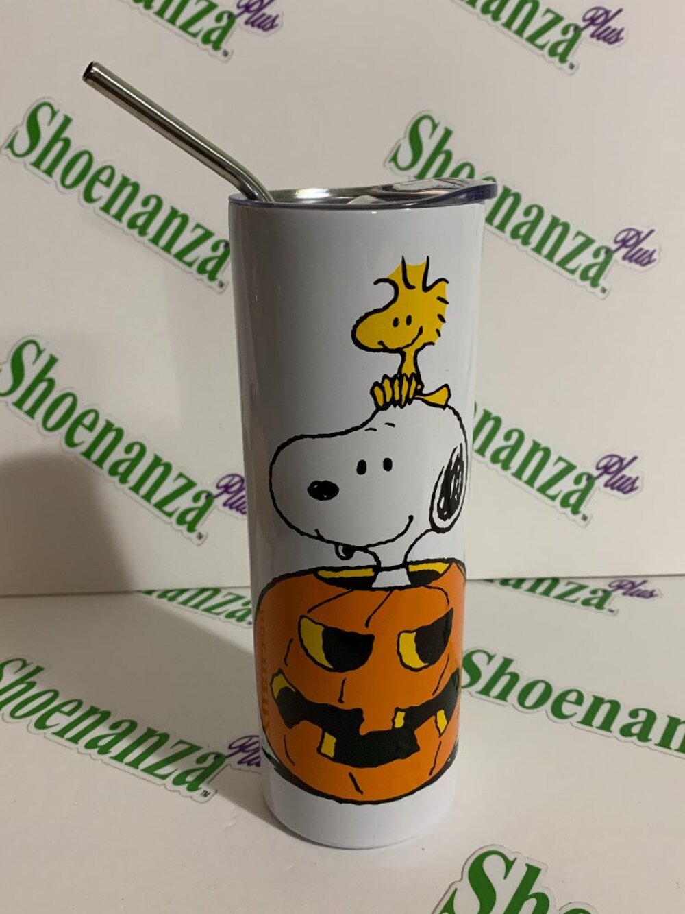 Peanuts Tumbler Snoopy Woodstock Straw Halloween Jack O'Lantern Pumpkin 21.3 oz